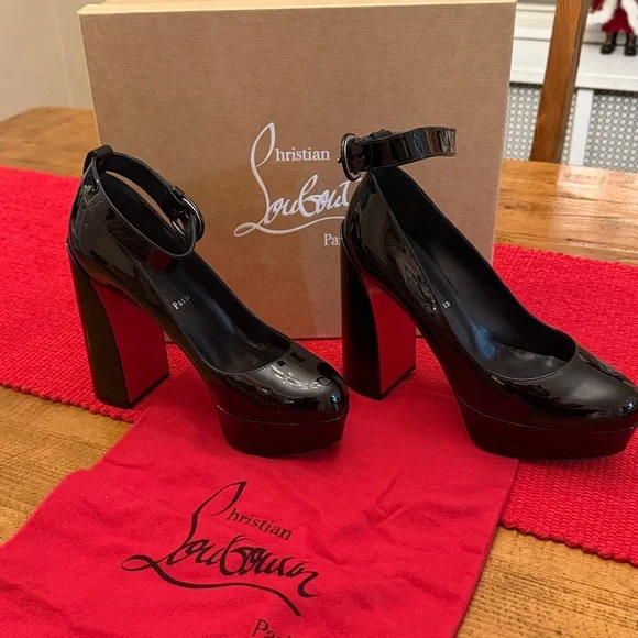 Christian Louboutin Movida 49/ US10 Sabina 130 Black Patent Platform Pump - Picture 3 of 11